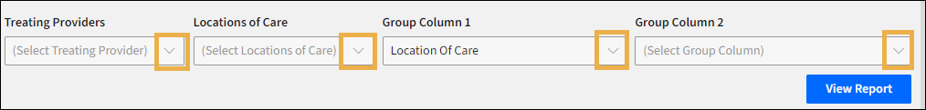 Report selection options with a yellow highlight box around the drop down menu arrows.